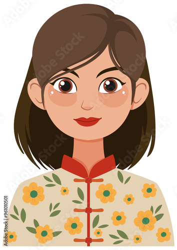 Illustration of a woman in floral attire