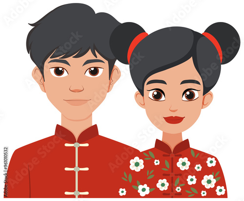 Man and woman in traditional costumes