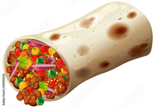 Colorful burrito filled with fresh ingredients
