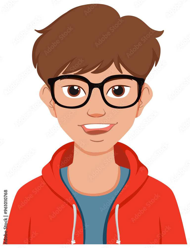 Illustration of a happy young man in glasses Illustration of a happy young man in glasses