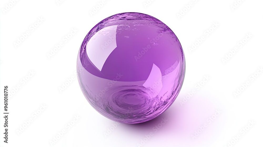Vibrant Purple Glass Sphere on White Background with Reflections and Shadows Vibrant Purple Glass Sphere on White Background with Reflections and Shadows