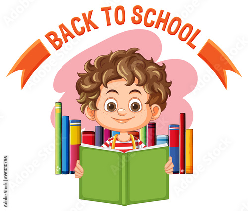 Child reading book with colorful background