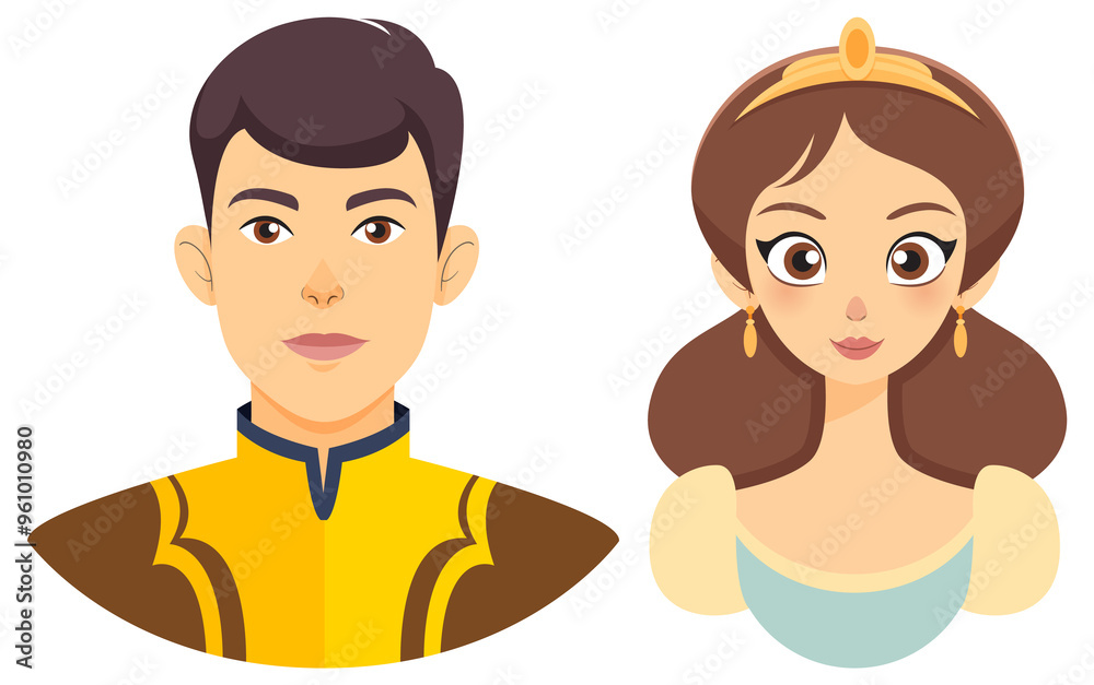 Royal couple in elegant attire, cartoon style Royal couple in elegant attire, cartoon style