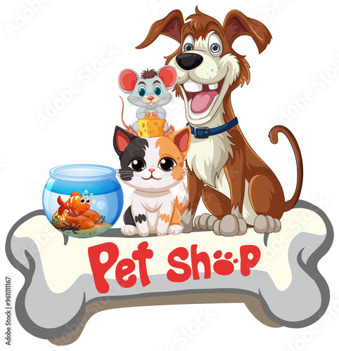Cute pets in a cheerful pet shop
