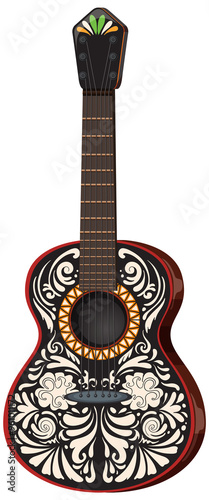 Colorful guitar with intricate Mexican designs