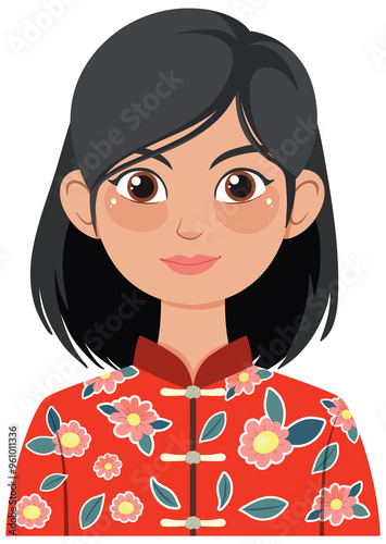 Illustration of a woman in floral attire