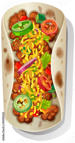 Colorful burrito with various fresh ingredients