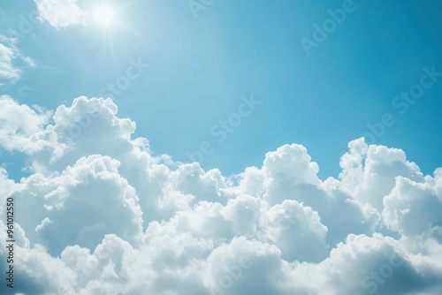 Natural and cloudy fresh blue sky background. Natural sky beautiful blue and white texture background. Blue sky and cloud on summer daytime. Blue sky and white clouds of daytime , ai