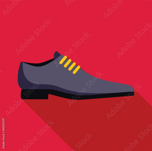 Classic elegant male shoe with laces is lying on red background, in flat design style