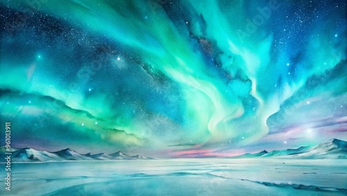 Wallpaper Mural Abstract winter watercolor background with falling snow,blue sky and snowy natural landscape.Festive New Year card for invitations and Christmas greetings Torontodigital.ca