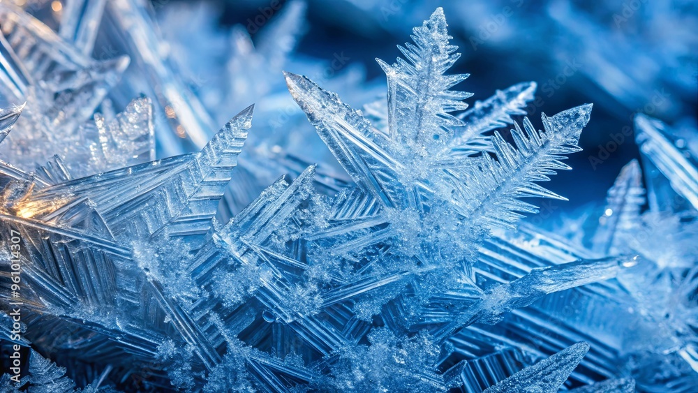 Close-up macro detail of ice texture, showing intricate patterns and transparency Close-up macro detail of ice texture, showing intricate patterns and transparency