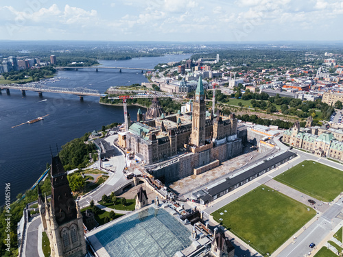 aerial city view of the skyline of downtown Ottawa, including Parliament buildings Ottawa, Ontario Canada