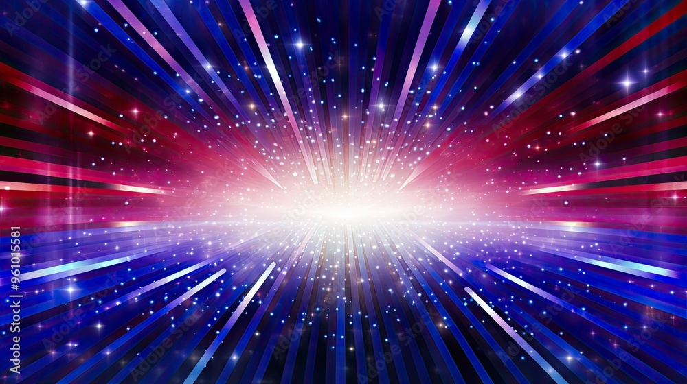 Obraz premium Abstract Burst of Colorful Light Rays with Sparkling Stars in a Cosmic Space Background