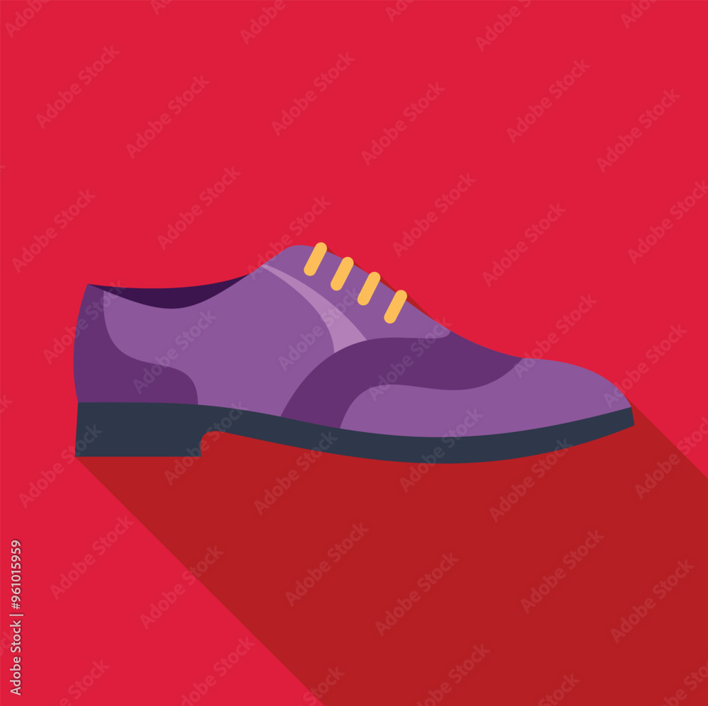 Purple leather shoe with laces casting a long shadow on red background, side view Purple leather shoe with laces casting a long shadow on red background, side view