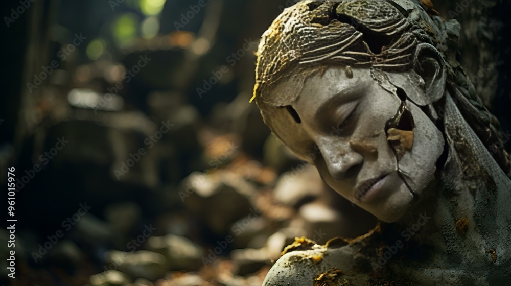 a statue of a woman with a broken face. a statue of a woman with a broken face.