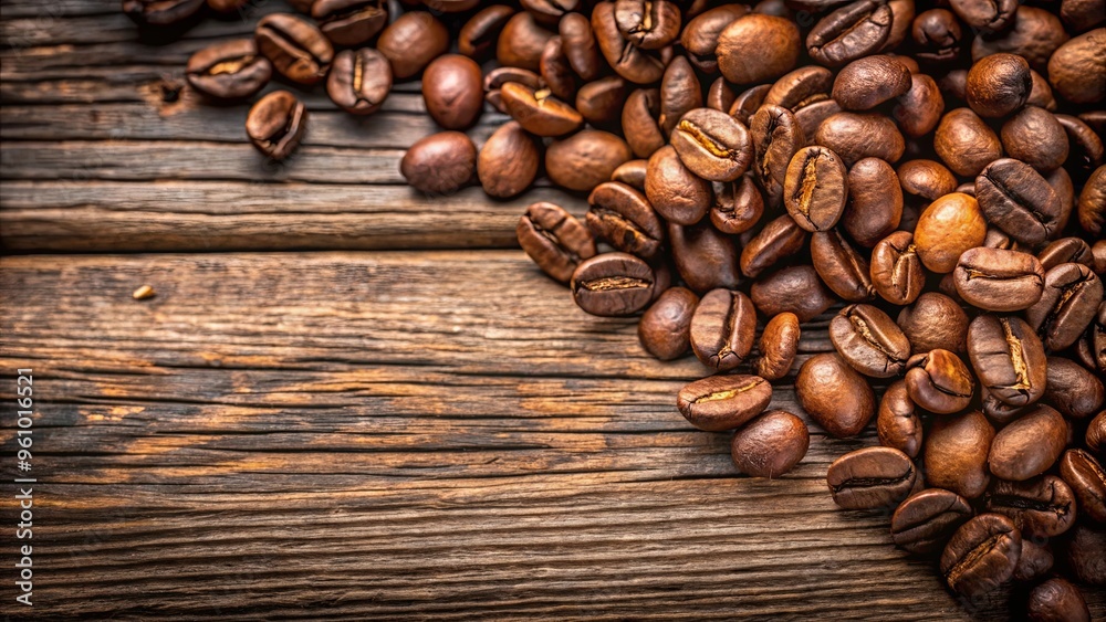 Close-up of dried coffee beans on a rustic wooden table Close-up of dried coffee beans on a rustic wooden table