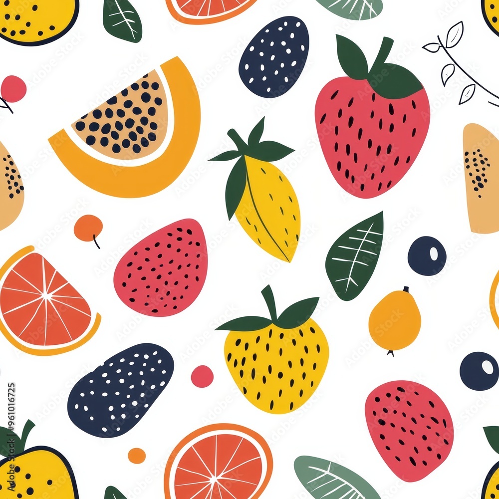 seamless pattern of assorted fruits with minimal, modern designs seamless pattern of assorted fruits with minimal, modern designs