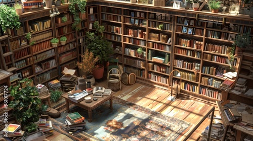 This 3D model features a cozy neighborhood bookstore, filled with shelves of books, comfy reading nooks, and a welcoming atmosphere. Perfect for visualizing a quaint shopping experience