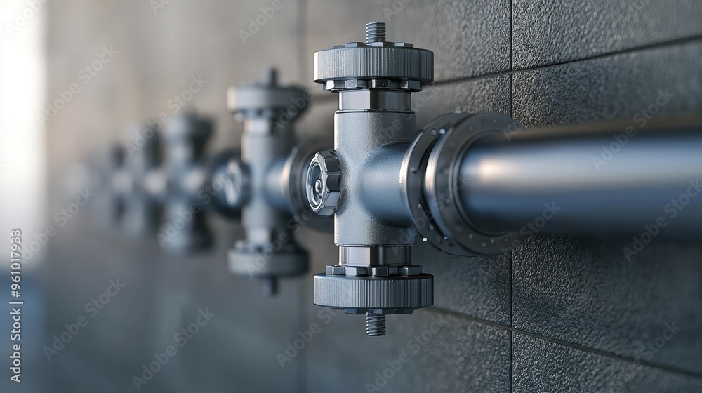 Fototapeta premium A highly detailed, photorealistic technical illustration of a residential backwater valve installation