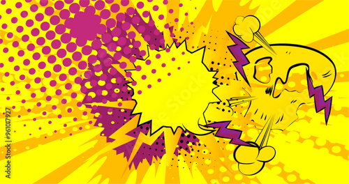 Cartoon purple yellow background, comic book backdrop. Retro vector comics pop art design.