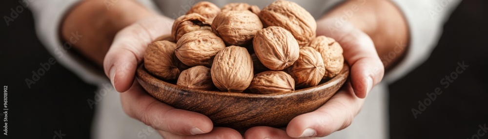 Hand Cracking Walnuts Open: Emphasizes walnuts as a natural brain food Hand Cracking Walnuts Open: Emphasizes walnuts as a natural brain food