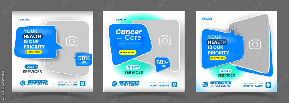 Medical healthcare social media post template, Suitable for social media, websites, flyers, and banners