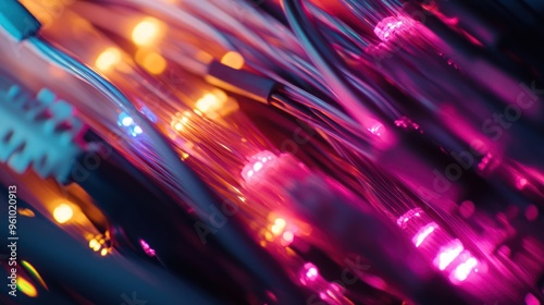 Abstract Fiber Optic Cables with Neon Lights