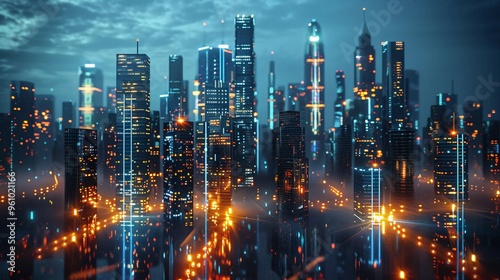 Wallpaper Mural Futuristic Cityscape at Night with Glowing Lights Torontodigital.ca