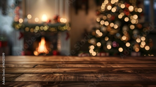 Festive Christmas Background with a Wooden Table