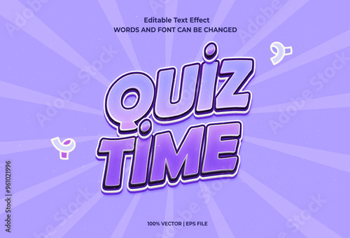 Editable text effect - Quiz Time and Quiz Tips 3d cartoon template style premium vector. Trendy color background	
