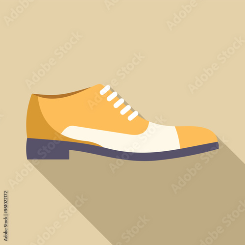Side view of a yellow and white oxford shoe with a long shadow