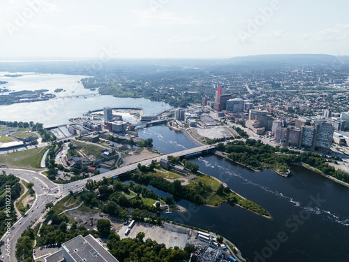 aerial city view of the skyline of downtown Ottawa, including Parliament buildings Ottawa, Ontario Canada