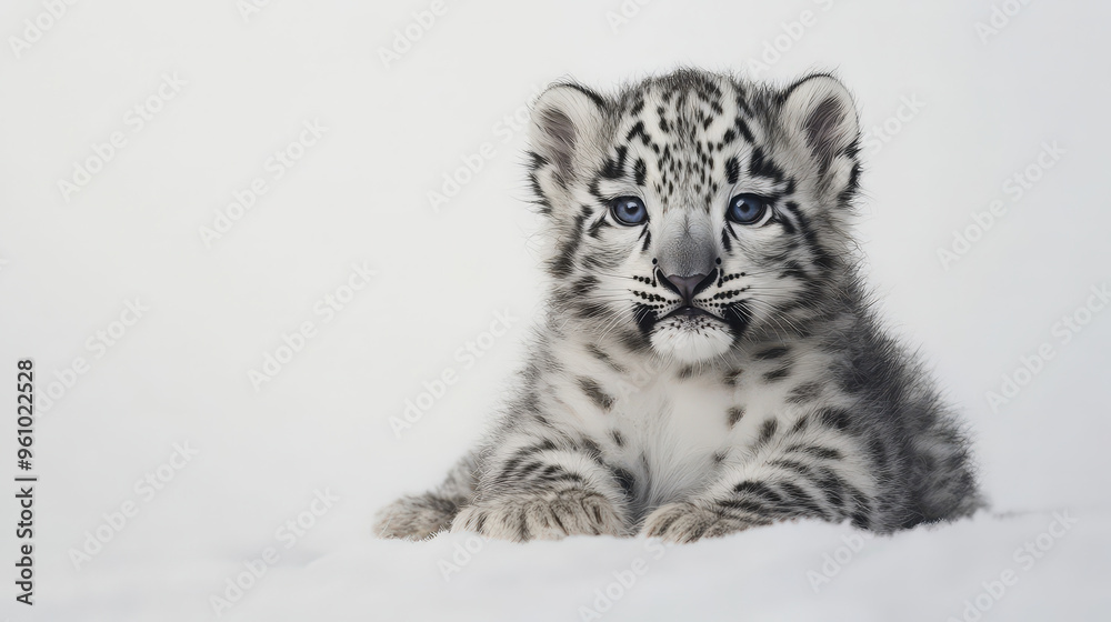 Adorable Baby Snow Leopard Cub Playfully Posing in Snowy Wonderland Adorable Baby Snow Leopard Cub Playfully Posing in Snowy Wonderland