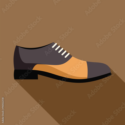 Classic elegant male shoe with laces icon in flat style on a brown background