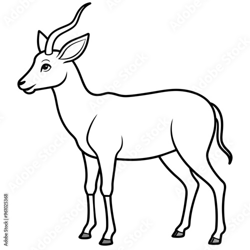 An Antelope. Children's illustration. Simplified, For coloring book