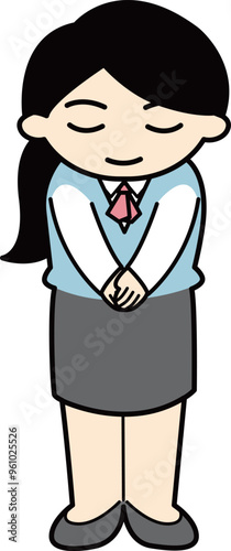 お辞儀をするスーツのスカートの女性
