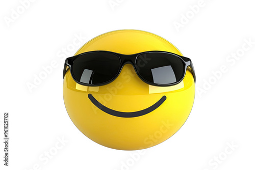 A cheerful yellow smile face wearing sunglasses, representing joy, positivity, and a carefree attitude. Perfect for fun designs.