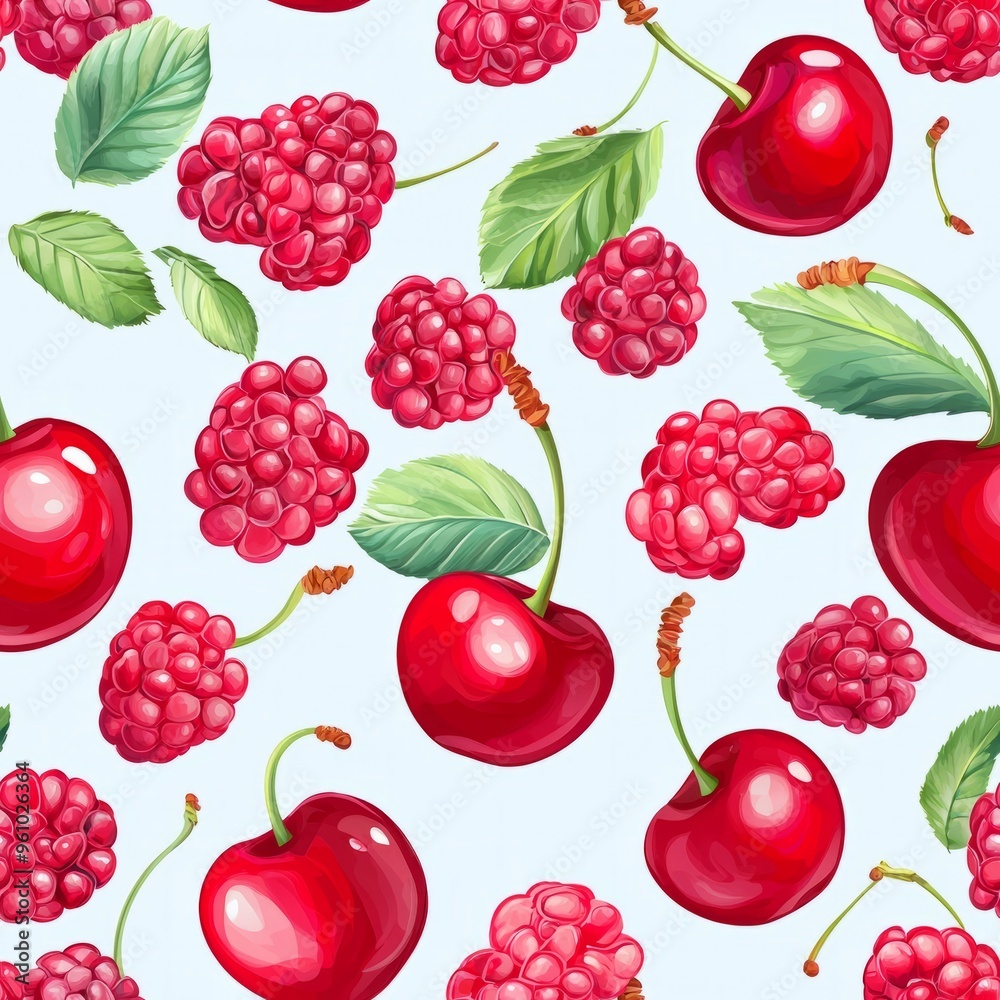 seamless pattern of vibrant cherries and raspberries in a fresh design seamless pattern of vibrant cherries and raspberries in a fresh design