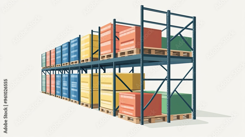 Fototapeta premium Storage racks and pallets flat design side view manufacturing theme water color Triadic Color Scheme