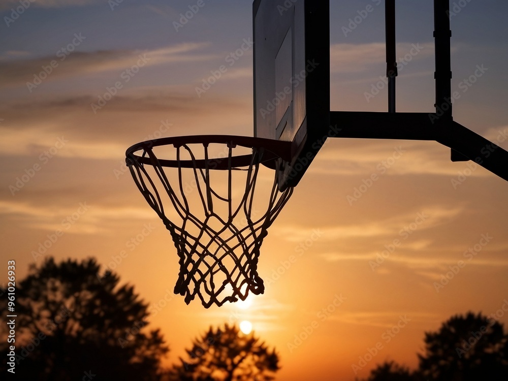 basketball hoop on the court in the sunset light basketball hoop on the court in the sunset light