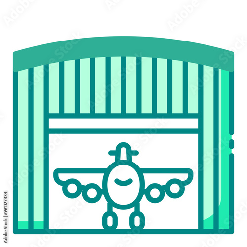 Hangar icon representing garage or shelter for airplanes at an airport.