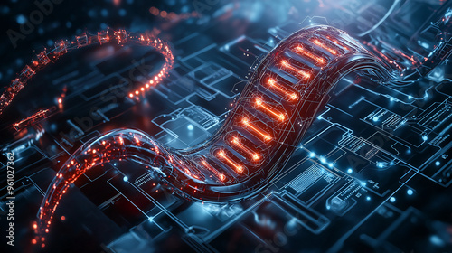 Abstract Futuristic Technology Circuit Board with Glowing Lines