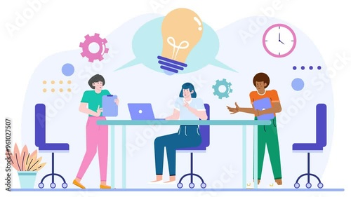 illustrationCreative team brainstorming ideas in modern office with light bulb concept and teamwork collaboration illustration business animated video