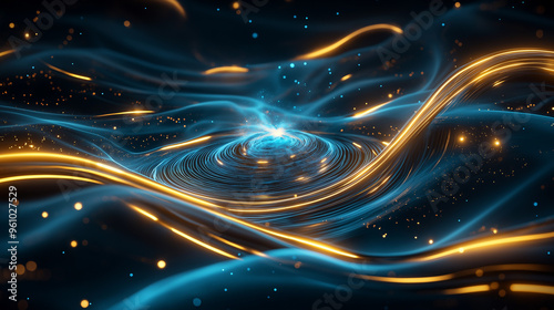 Abstract Blue and Gold Lights  Swirling Pattern  Futuristic Background