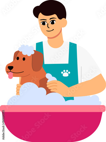 Pet Care & Grooming Men Bathing Cat