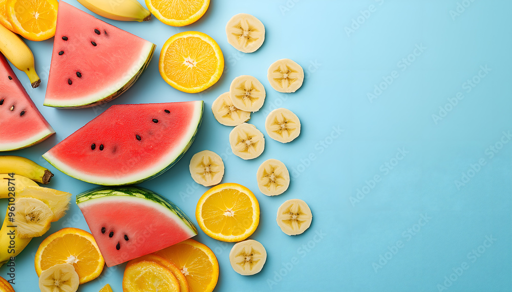 Fototapeta premium background of fresh fruits watermelon , orange , and banana