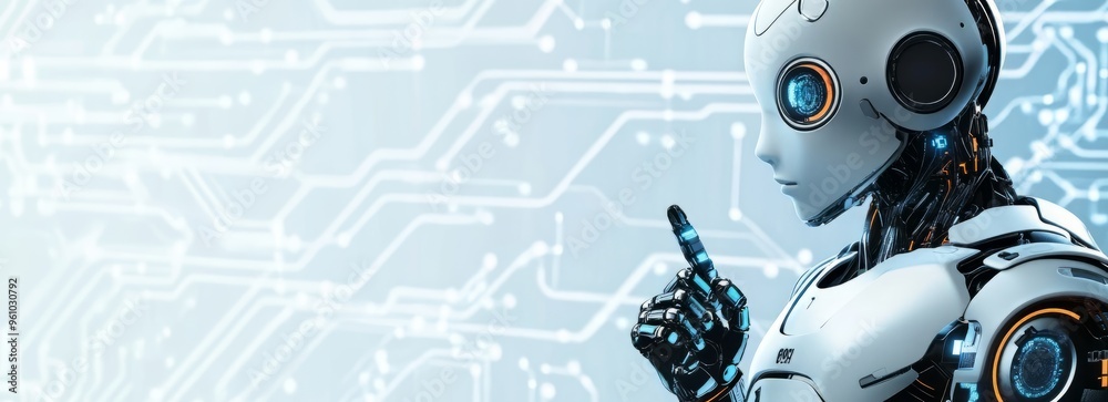 Obraz premium Technology banner with copyspace. The application of conceptual knowledge to achieve practical goals, especially in a reproducible way.