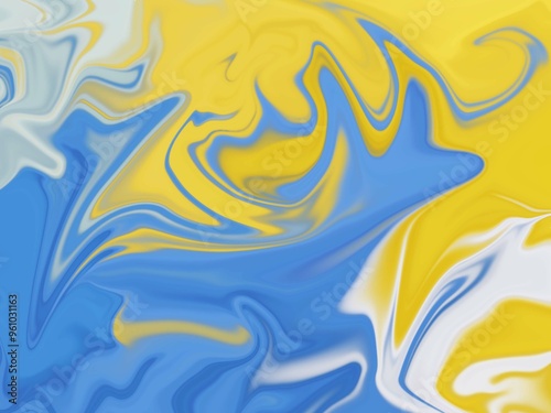 Abstract swirl liquid yellow and blue colors background.