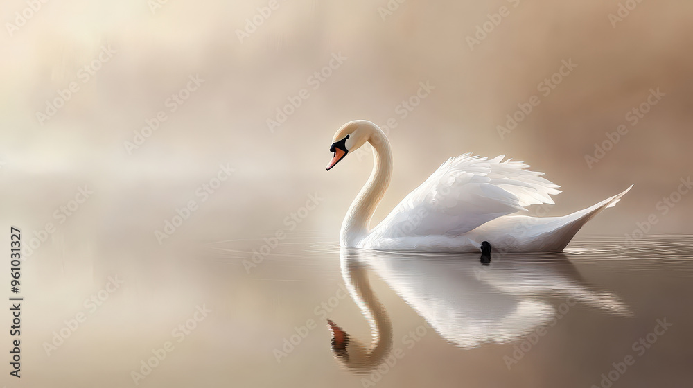 Serene Swan: A Graceful Symbol of Tranquility on Still Waters Serene Swan: A Graceful Symbol of Tranquility on Still Waters