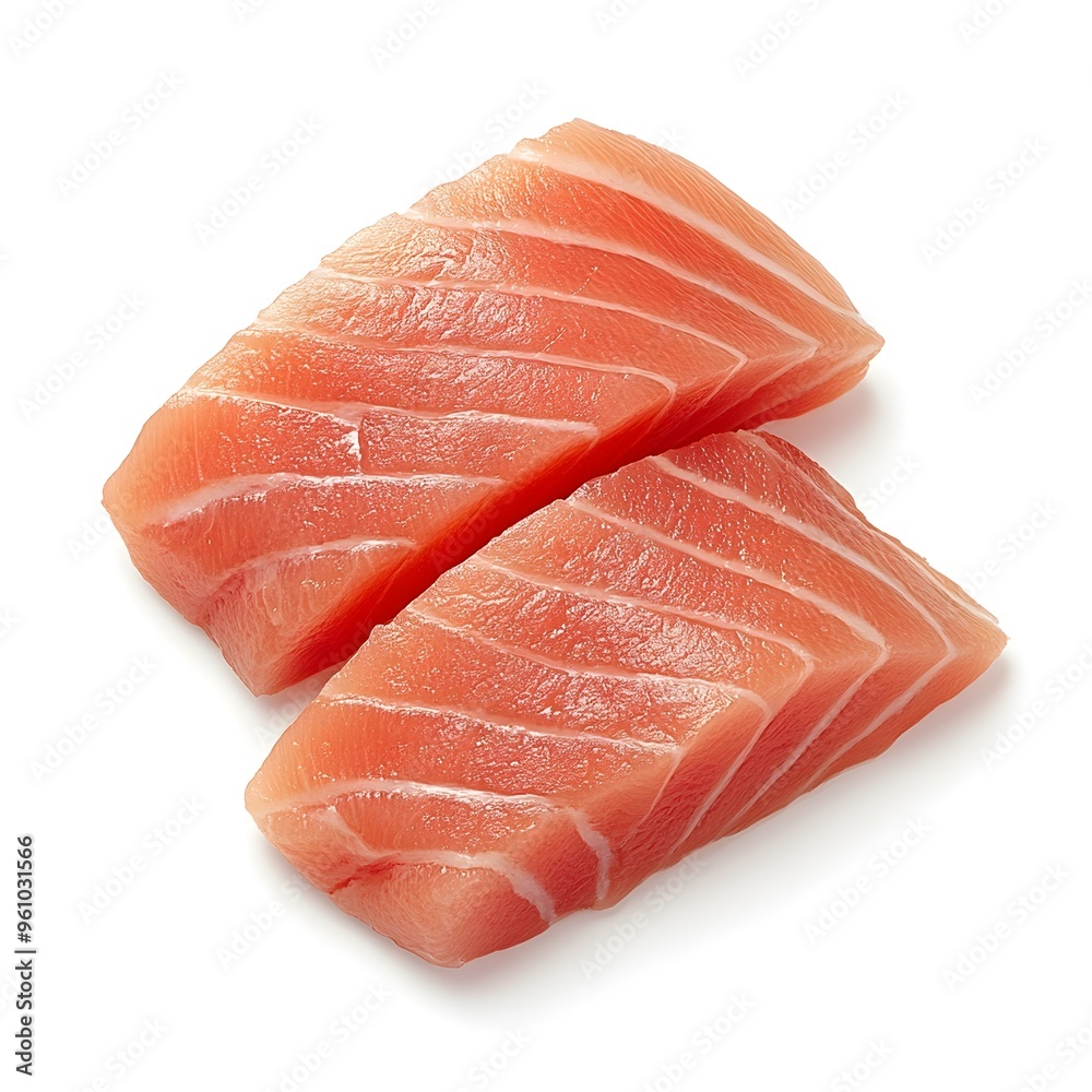 Perfectly Sliced Fresh Raw Yellowtail Hamachi Sashimi on White Background Perfectly Sliced Fresh Raw Yellowtail Hamachi Sashimi on White Background